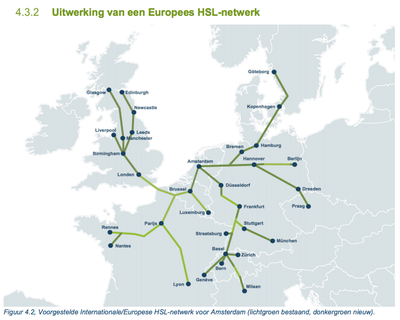 Optimaal hogesnelheidsnetwerk in Europa (figuur: Royal HaskoningDHV)