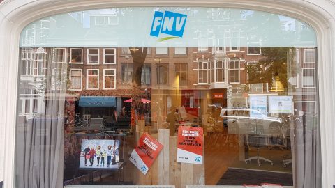 FNV-kantoor in Den Haag, posters voor beter pensioen