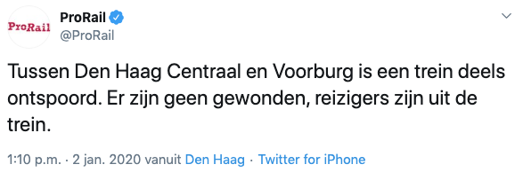 Ontsporing trein Den Haag op Twitter