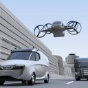 Bestelbus, drone en truck. Foto: AdobeStock.