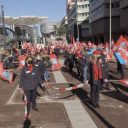 Protest tegen krimpplannen NS in Utrecht